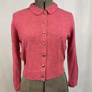 Vintage 50s Womens Cardigan (S/M) Cashmere Button Collar Siren Rockabilly Pinup